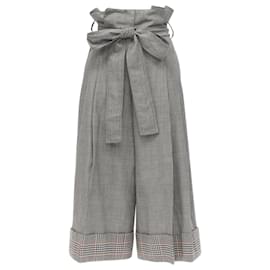 Alexander Mcqueen-Alexander McQueen checked wool paperbag waist cuffed pants-Grey