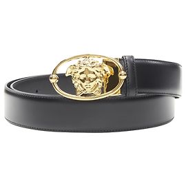 Versace La Medusa Insignia oval buckle leather belt Black