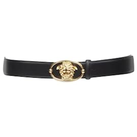 Versace-Versace La Medusa Insignia oval buckle leather belt-Black