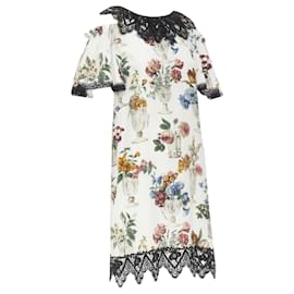 Dolce & Gabbana-Dolce & Gabbana silk vase floral lace shoulder dress-Brown,Beige