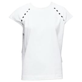Alexander Mcqueen-Alexander McQueen cotton eyelet detail studded cap sleeve top-White