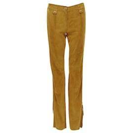 Dolce & Gabbana-Dolce & Gabbana suede leather tassel button pants-Brown