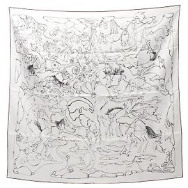 Hermès Bufanda de seda Hermes MILLE ET UN LAPINS Blanco