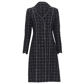 Luisa Beccaria silver check glitter tweed embellished long coat Black