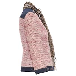 Dolce & Gabbana-Dolce & Gabbana tweed denim trimmed leopard scarf jacket-Red