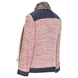 Dolce & Gabbana-Dolce & Gabbana tweed denim trimmed leopard scarf jacket-Red