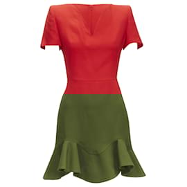 Alexander Mcqueen-Alexander McQueen wool crepe tulip neck flutter hem dress-Red