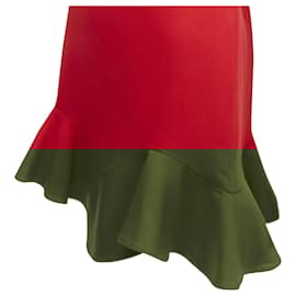 Alexander Mcqueen-Alexander McQueen wool crepe tulip neck flutter hem dress-Red