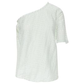 Rosie Assoulin striped ruched draped back one shoulder top Green