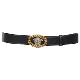 Versace-Cinto de couro com fivela de prata Medusa da Versace-Preto
