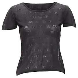Chanel-Chanel CC logo monogram Pointelle silk knitted top-Black