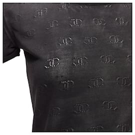 Chanel-Chanel CC logo monogram Pointelle silk knitted top-Black