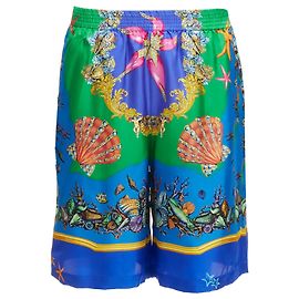 Versace Tresor De La Mer seashell print silk shorts Blue