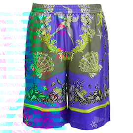 Versace-Versace Tresor De La Mer seashell print silk shorts-Blue