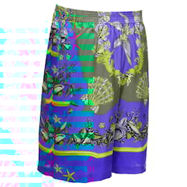 Versace-Versace Tresor De La Mer seashell print silk shorts-Blue