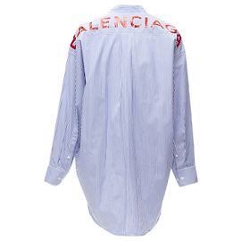 Camicia oversize a righe con logo BB di Balenciaga Demna Blu