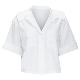 Chanel-Chanel cotton pearl CC button double pocket boxy cropped shirt-White