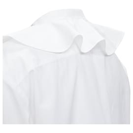 Chanel-Chanel cotton pearl CC button double pocket boxy cropped shirt-White