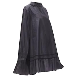 Dior-Christian Dior silk lace trim collar skirt muumuu dress-Black