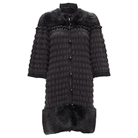 Fendi-Fendi fur panel virgin wool crochet chunky knit coat-Black