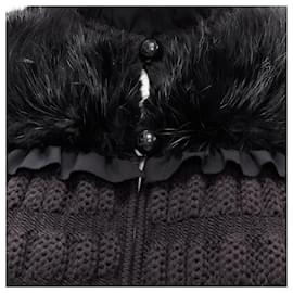 Fendi-Fendi fur panel virgin wool crochet chunky knit coat-Black