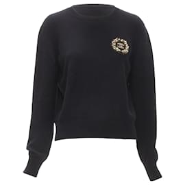 Chanel-Chanel cashmere blend bead pearl CC embellished badge sweater-Black