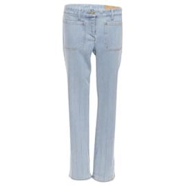 Chanel-Chanel washed denim chain embroidery straight leg jeans-Blue