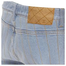 Chanel-Chanel washed denim chain embroidery straight leg jeans-Blue