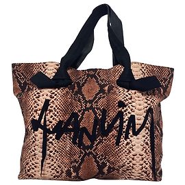 Bolsa tote em lona marrom com logo de pele de cobra Lanvin Marrom