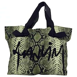 Lanvin- Lanvin Snakeskin Logo Tote Bag in Brown Canvas-Brown
