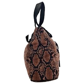 Lanvin- Lanvin Snakeskin Logo Tote Bag in Brown Canvas-Brown