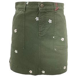 Stella Mc Cartney Falda mini de denim de algodón oliva bordada con flores Stella McCartney Verde Verde oliva