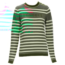 Gucci-Gucci sailor intarsia embroidery striped sweater-Green