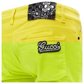 Gucci-Gucci GG logo embroidery patent tag knee length jeans-Yellow