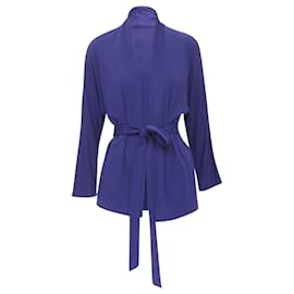 Hermès-Hermes viscose scoop neck belted cardigan-Blue