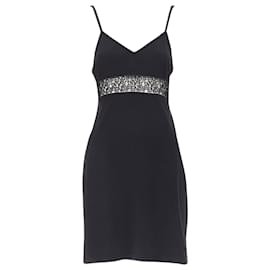 Fendi-Fendi jeans logo monogram embroidered lace cut out slip dress-Black