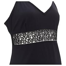 Fendi-Fendi jeans logo monogram embroidered lace cut out slip dress-Black