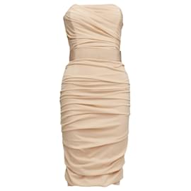 Dolce & Gabbana-Dolce & Gabbana silk ruched strapless corsetted dress-Brown,Beige