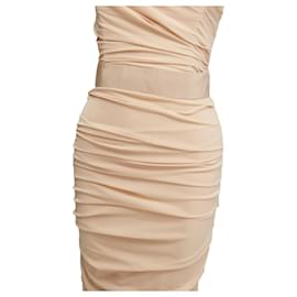 Dolce & Gabbana-Dolce & Gabbana silk ruched strapless corsetted dress-Brown,Beige