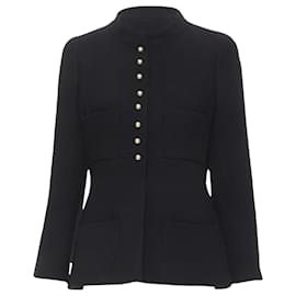 Chanel-Chanel wool pearl buttons paneled pocket jacket-Black