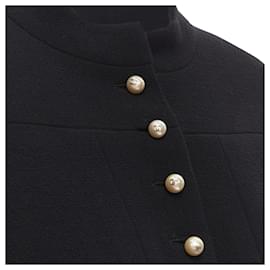 Chanel-Chanel wool pearl buttons paneled pocket jacket-Black