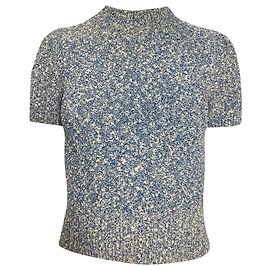 Sandro Ginna Kurzarmpullover aus leichtblauem Baumwollstoff Blau Hellblau