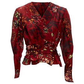 Top com laço de mangas de quimono de seda de lã floral Kenzo Vermelho