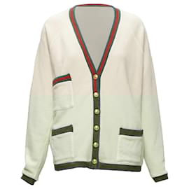 Gucci-Gucci reversible web button oversized cardigan-White,Cream