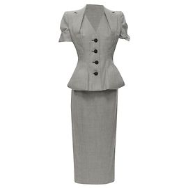 John Galliano houndstooth padded hip jacket skirt Grey