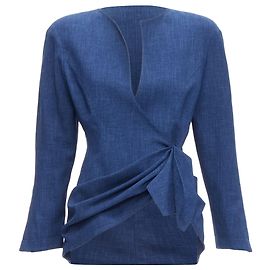 Chaqueta blazer de poder con cuello curvado drapeado de Thierry Mugler Azul