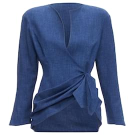 Thierry Mugler drape curved collar power blazer jacket Blue