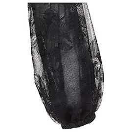 Chanel-Chanel silk floral lace sleeves pleated jacket blouse-Black