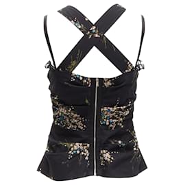 Dolce & Gabbana-Dolce & Gabbana floral print cross back lace trim corset top-Black