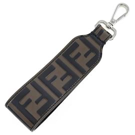 Fendi-Fendi Leather FF Logo Keychain Charm-Brown